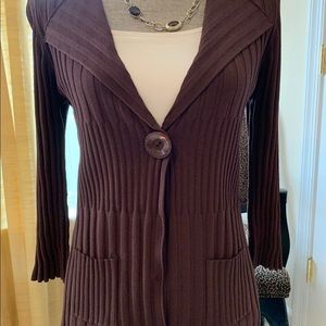 KNIT CHIC Brown Ribbed Cardigan Small